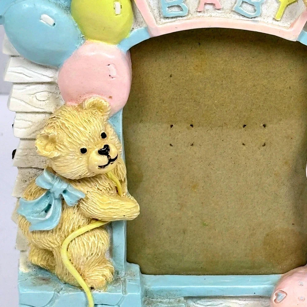 Vtg 90s Baby TeddyBear Photo Frame 3D Resin Nursery Decor Whimsical Keepsake
